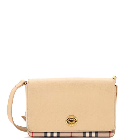 Burberry Mini Note Crossbody Bag Leather with Vintage Check Canvas - Picture 1 of 6